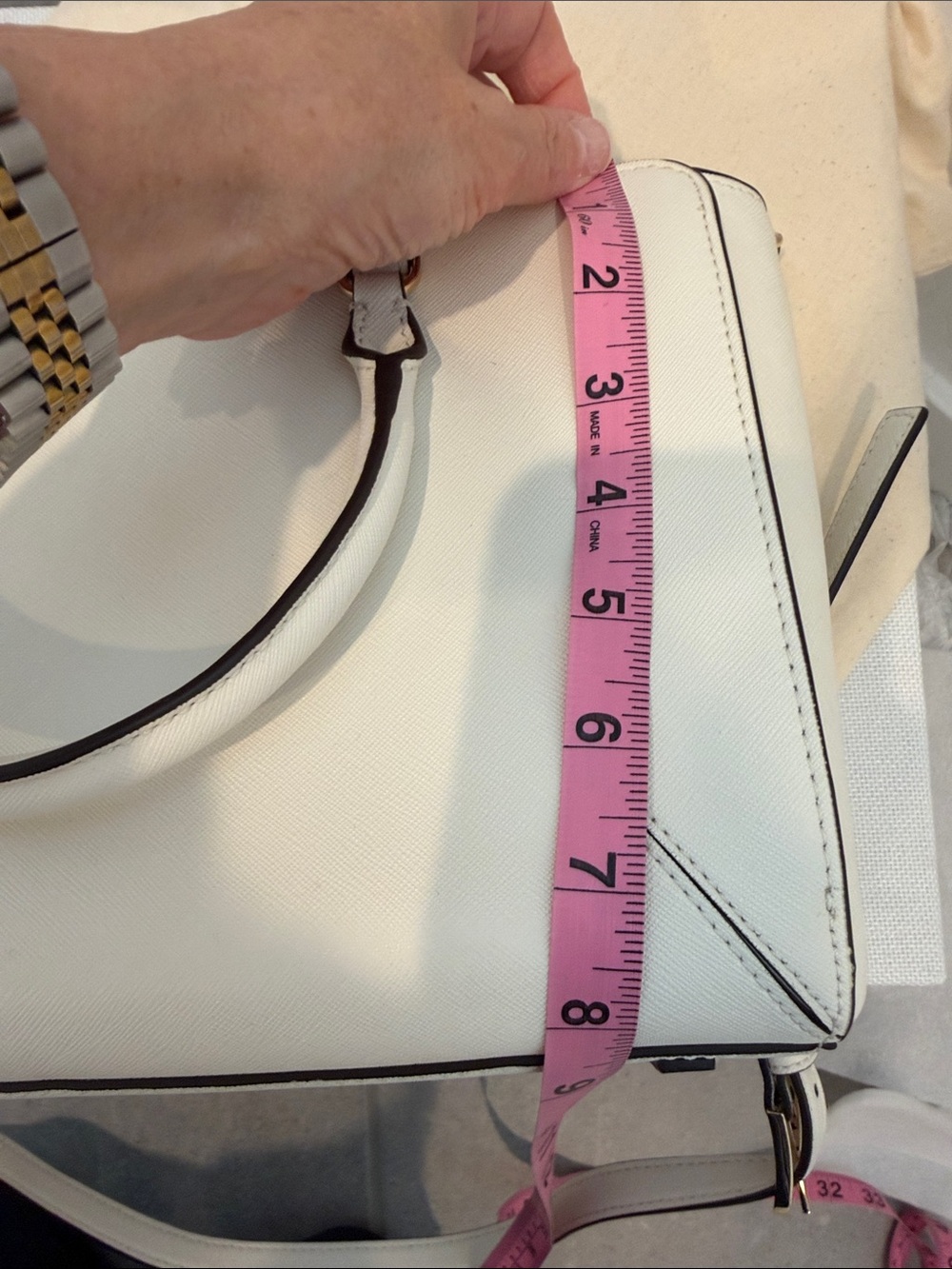 Tory Burch Robinson Small Zip Top Tote Bag Saffiano leather Ivory - Picture 12 of 13